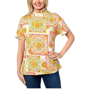 DG2 Women's Printed Dolman Sleeve Turtleneck Top Multi Sun - Regular